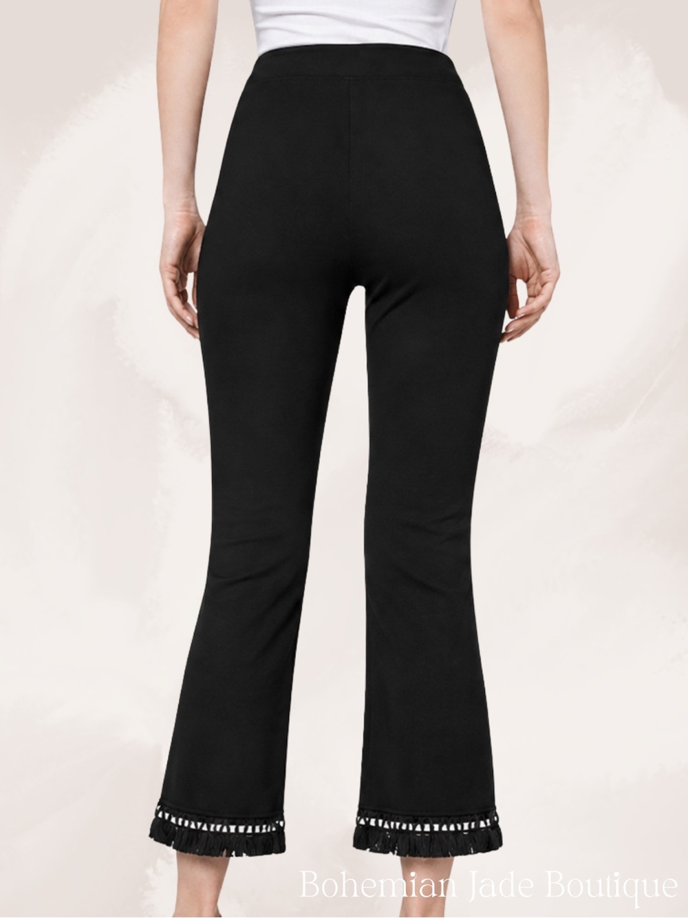Calzedonia Black Cropped Flare Pants Women’s Medium Fringe Hem - Picture 2 of 6